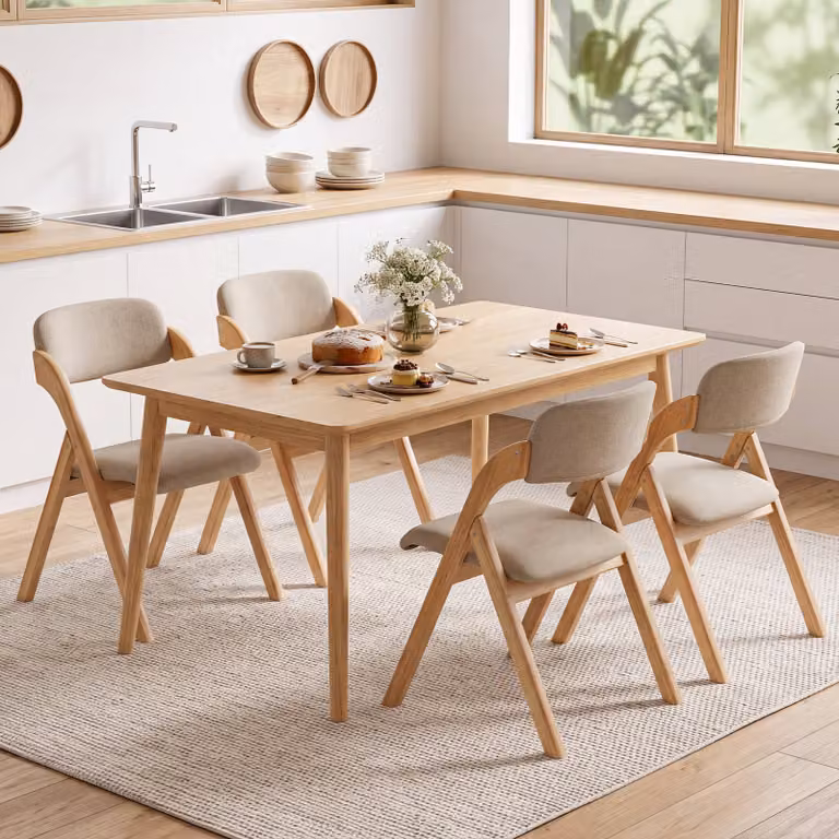 Set di 4 sedie pieghevoli imbottite Costway in legno massello con schienale ergonomico e sedile morbido per sala da pranzo, stile scandinavo, colore naturale quercia