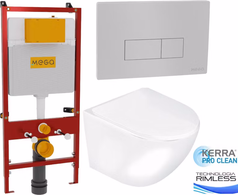 Domotechnika | Wc sospeso 3In1 - cassetta a scomparsa 110X54X16 cm - bianco lucido - wc senza bordo + sedile con chiusura ammortizzata - facile da pulire