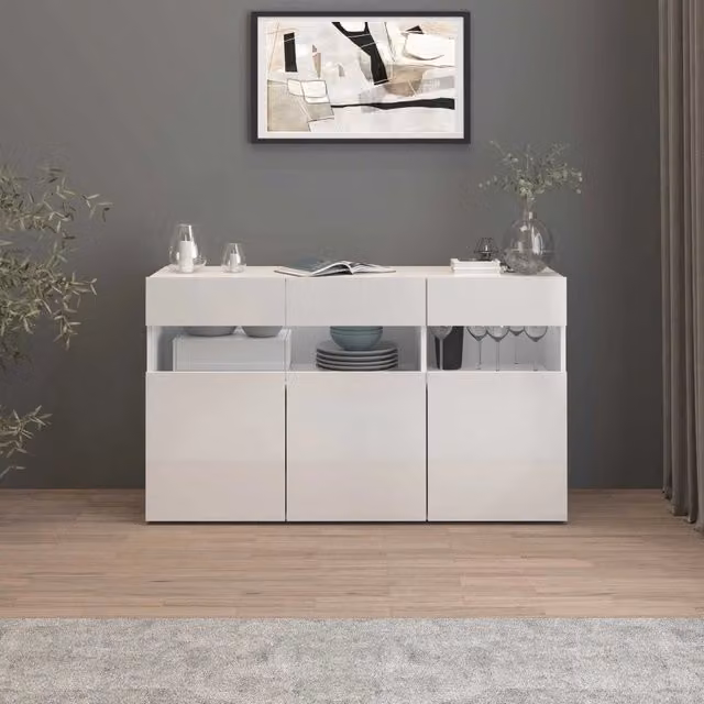WHOUS Credenza Potenza con 3 ante bianco lucido 130x40x81 cm