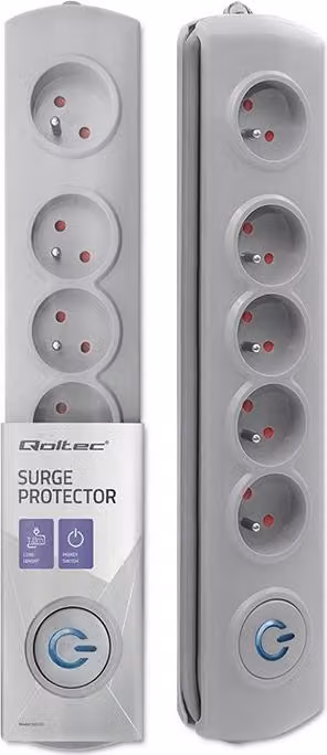 Qoltec 50270 Limitatore di sovratensione Grigio 5 prese AC 230 V 1,8 m