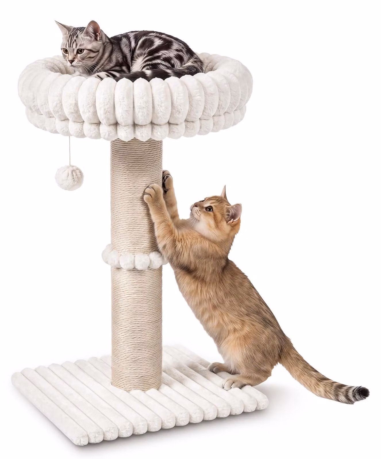 Elzusha - Tiragraffi per gatti con piattaforma imbottita e palo in sisal - Colore crema