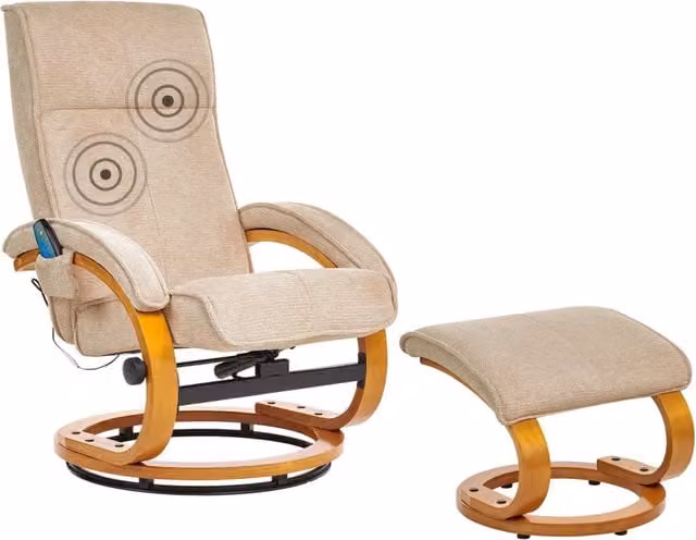 Poltrona reclinabile moderna in tessuto beige con poggiapiedi Riscaldamento massaggiante design retrò