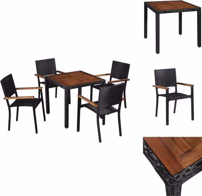 vidaXL set da pranzo da giardino 5 pezzi in poly rattan acacia legno massiccio nero - Set di mobili da giardino