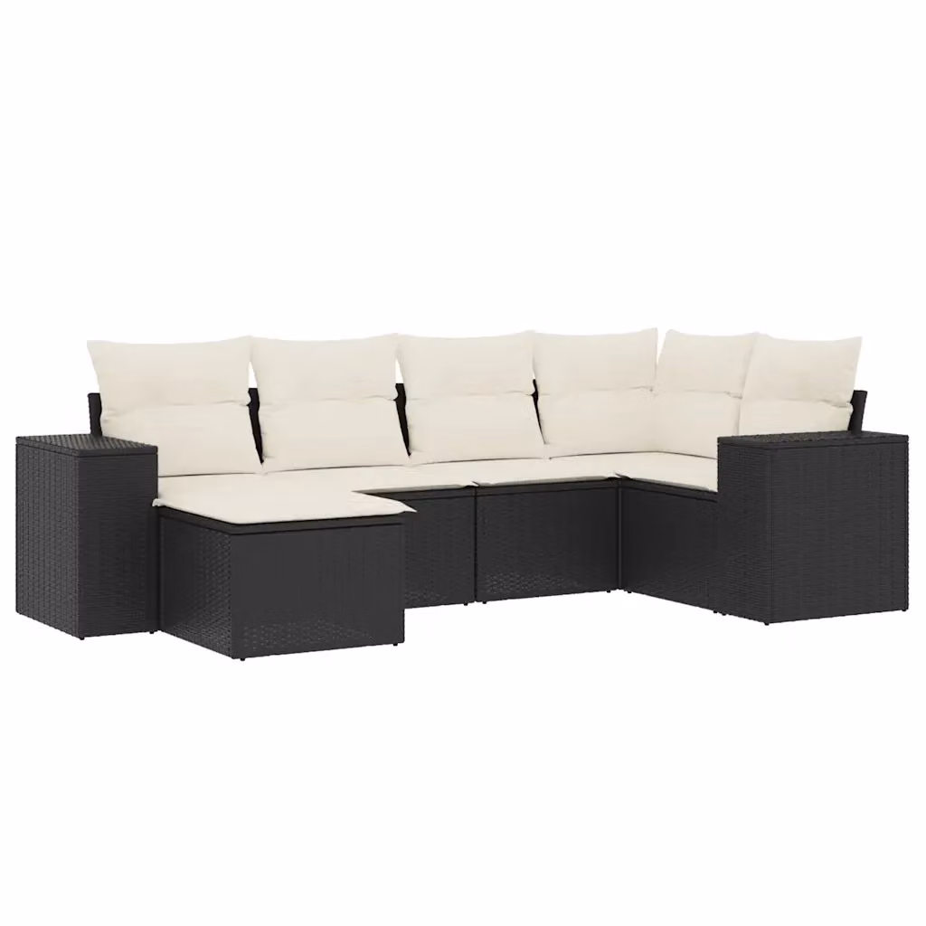 vidaXL Set Divano da Giardino 6 pz a Forma di L in Polyrattan Nero con Cuscini Imbottiti e Rivestimenti Rimovibili – 2