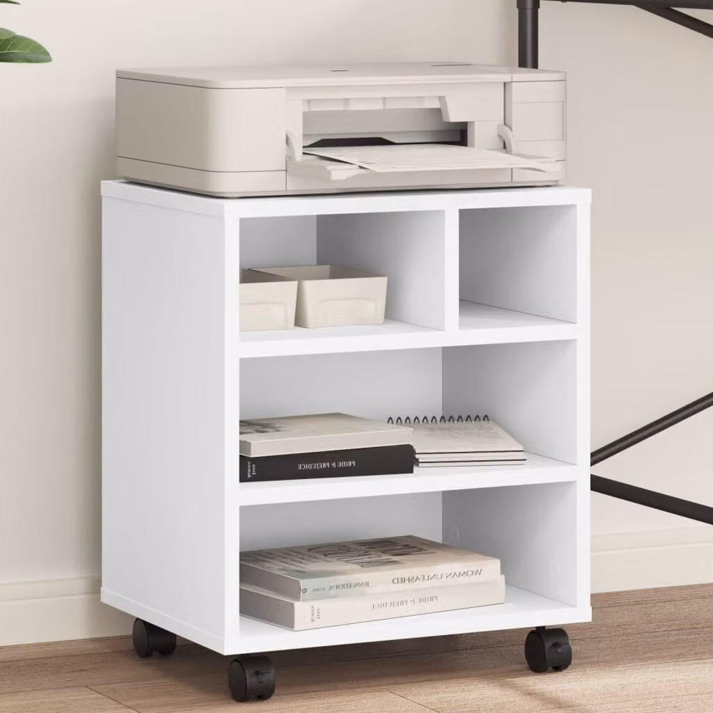 vidaXL Supporto per Stampante con Ruote Bianco L 41 cm, P 32 cm, H 48 cm