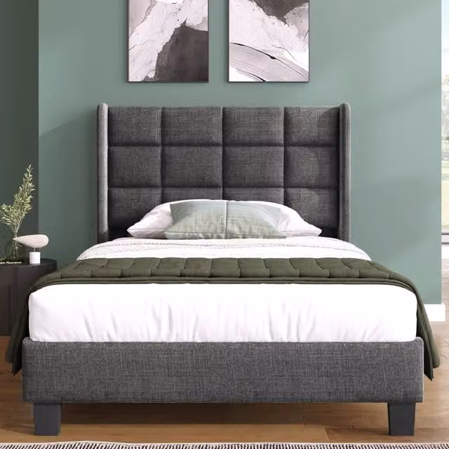 Letto singolo imbottito WISHDOR grigio con rete a doghe e materasso a molle L/P: 90 x 200 cm