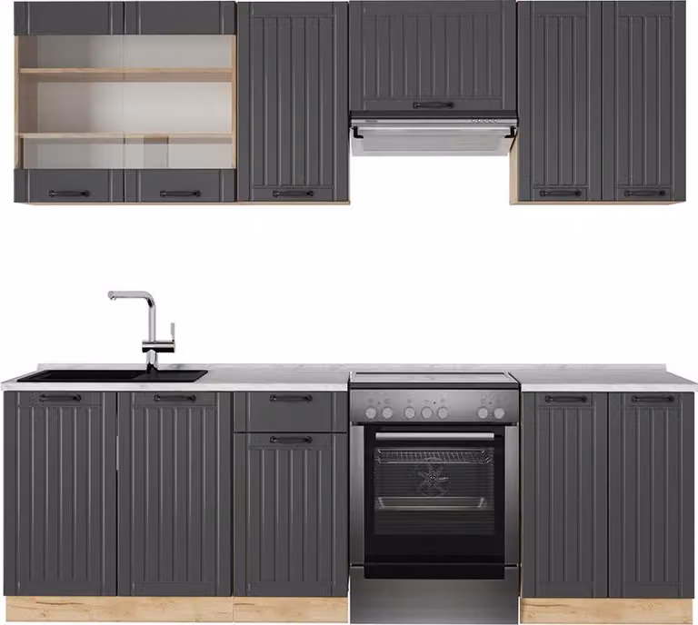 Cucina componibile Vicco Fame-Line Grigio scuro 240 cm , PL Marmo, Model 56774