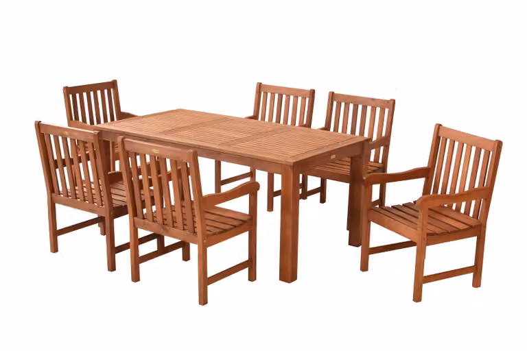 Merxx Set di mobili da giardino Santos 7 pezzi - 6 poltrone, tavolo 170 x 90 cm - Eucalipto