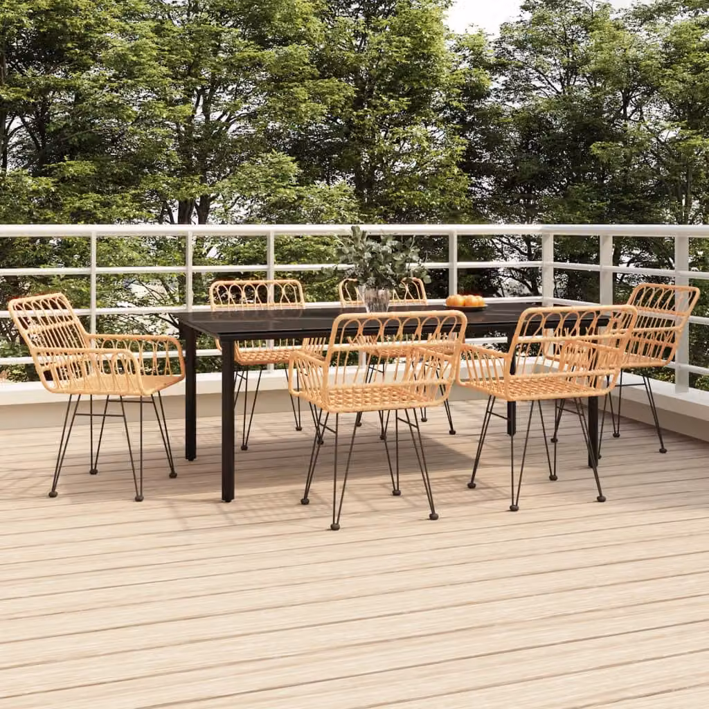 Set da pranzo da giardino vidaXL in 7 pezzi in polyrattan con piano in vetro, disponibile in nero, marrone o beige