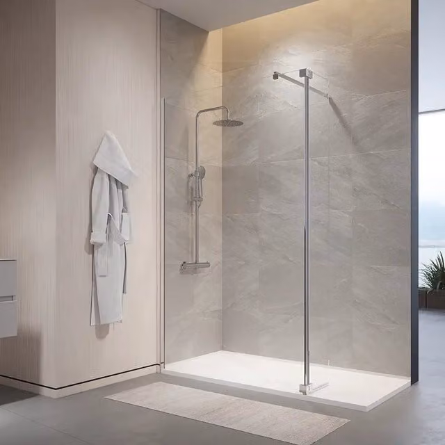 Doccia walk-in 150cm + anta 30cm vetro temperato anticalcare 10mm trasparente profili cromo | Naxos
