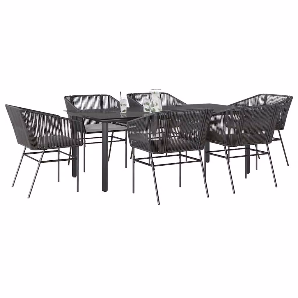 Set Pranzo da Giardino vidaXL in Polyrattan e Vetro, 7 Pezzi, Nero e Grigio