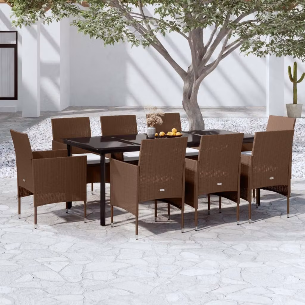 Maison Exclusive - Set da pranzo da giardino da 9 pezzi con cuscini marroni e neri