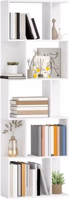 Libreria Minimal con 10 Ripiani e 5 Livelli, Colore Bianco, L: 60 cm, P: 24 cm, H: 184,5 cm