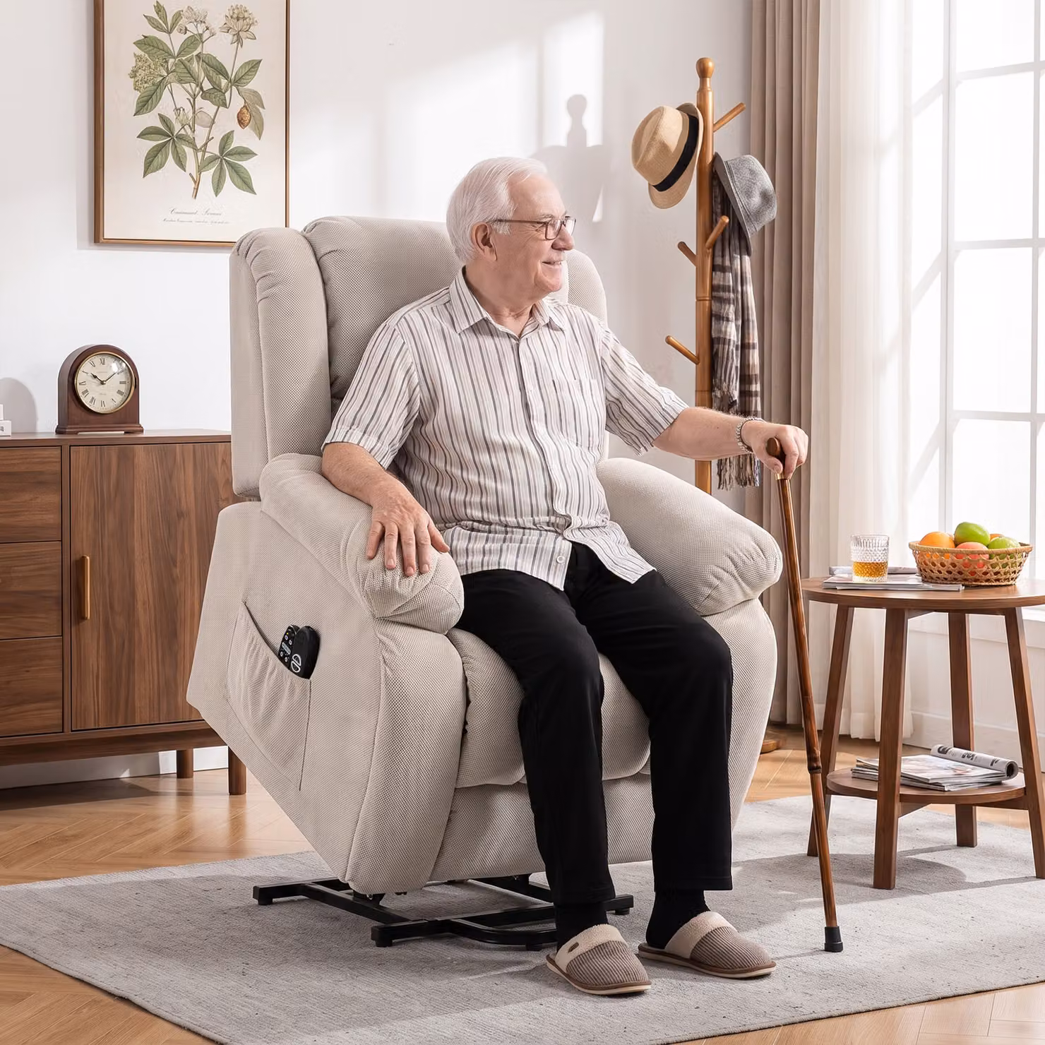 Poltrona Elettrica Alzapersona e Reclinabile HOMCOM in Velluto Beige con Funzione Massaggiante e Riscaldante – 2