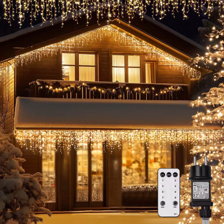 Catena luminosa a LED per esterni, lunghezza 12 metri, 400 LED bianco caldo, 8 modalità, grado di protezione IP44