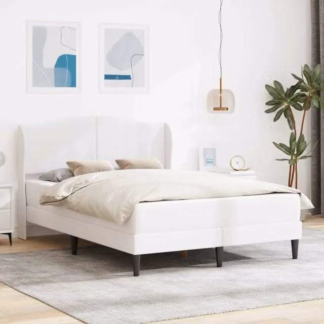 Struttura del letto con testiera vidaXL in similpelle bianco L/P/H: 202 x 160 x 101 cm