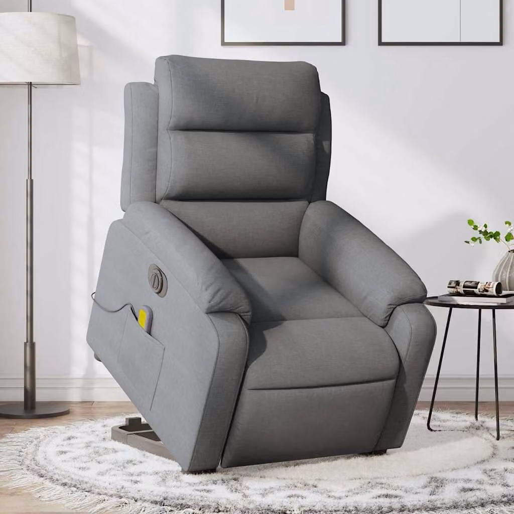 Poltrona Alzapersona Elettrica con Massaggio vidaXL Grigio con Braccioli e Rivestimento in Tessuto – 1