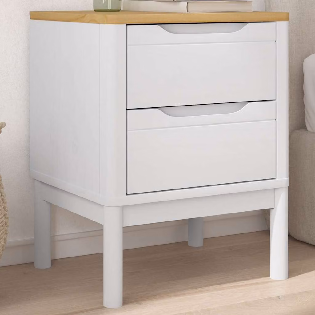 Comodino vidaXL FLORO Bianco in Legno Massello di Pino, L 45 cm x P 39 cm x H 57 cm