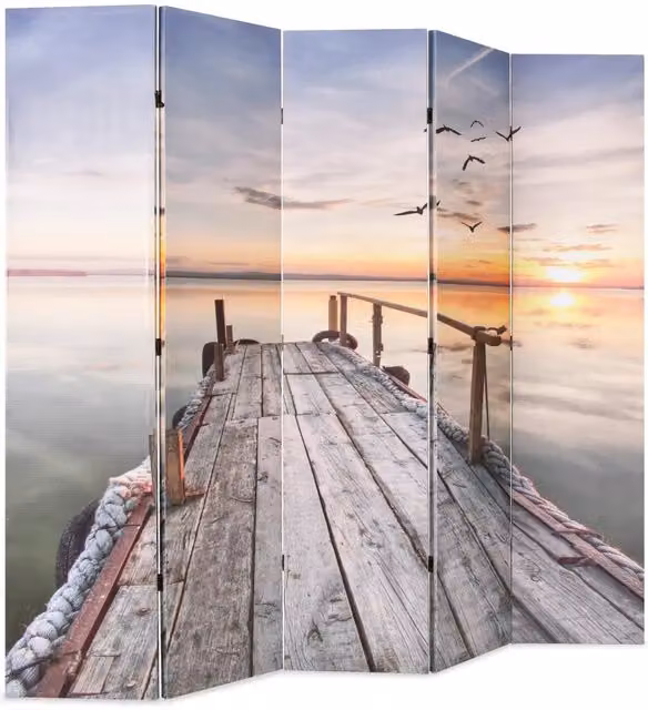 Paravento Pieghevole Divisorio per Ambienti con Stampa Lago Multicolore L 200 cm x H 170 cm