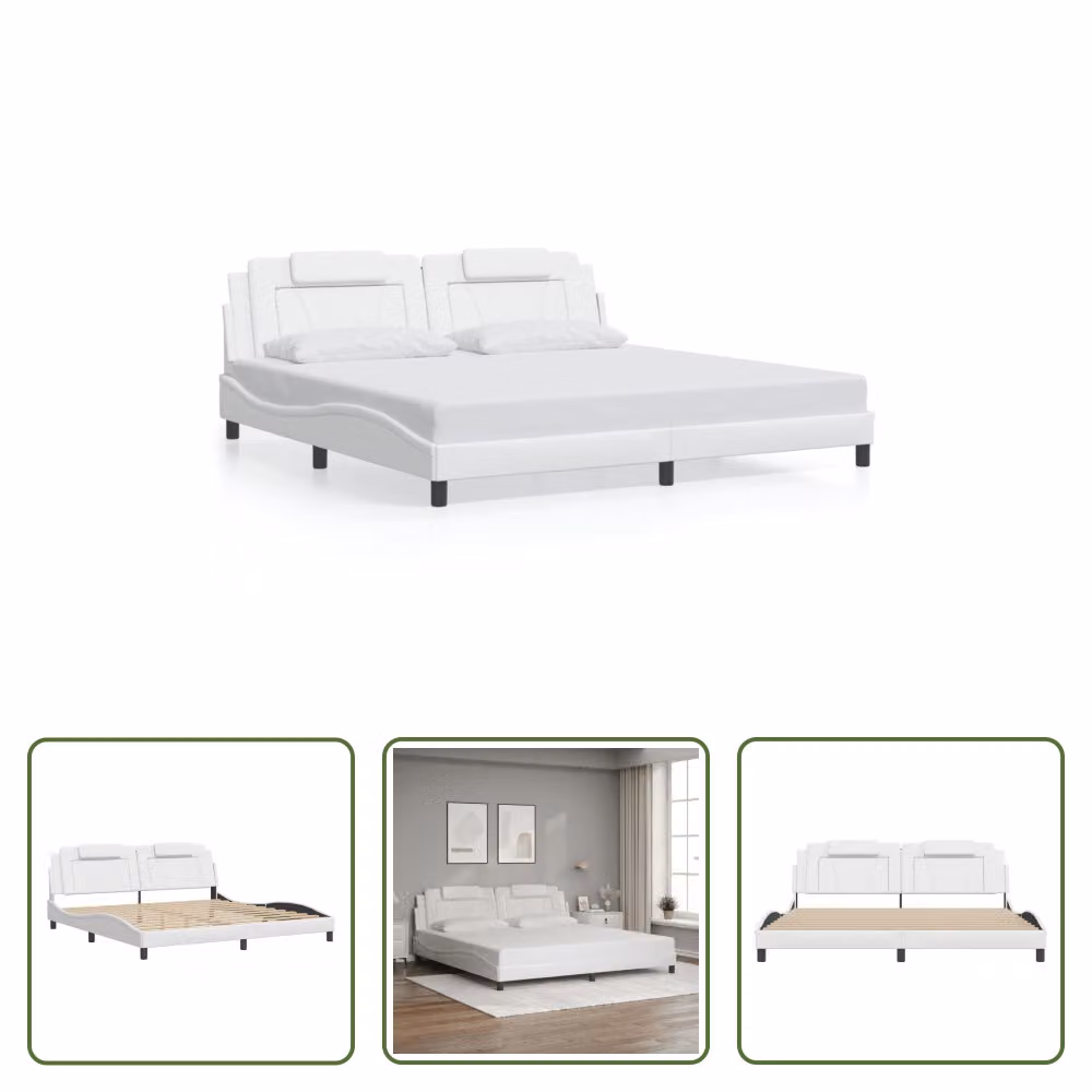 The Living Store Struttura letto con testiera bianca 200x200 cm in ecopelle