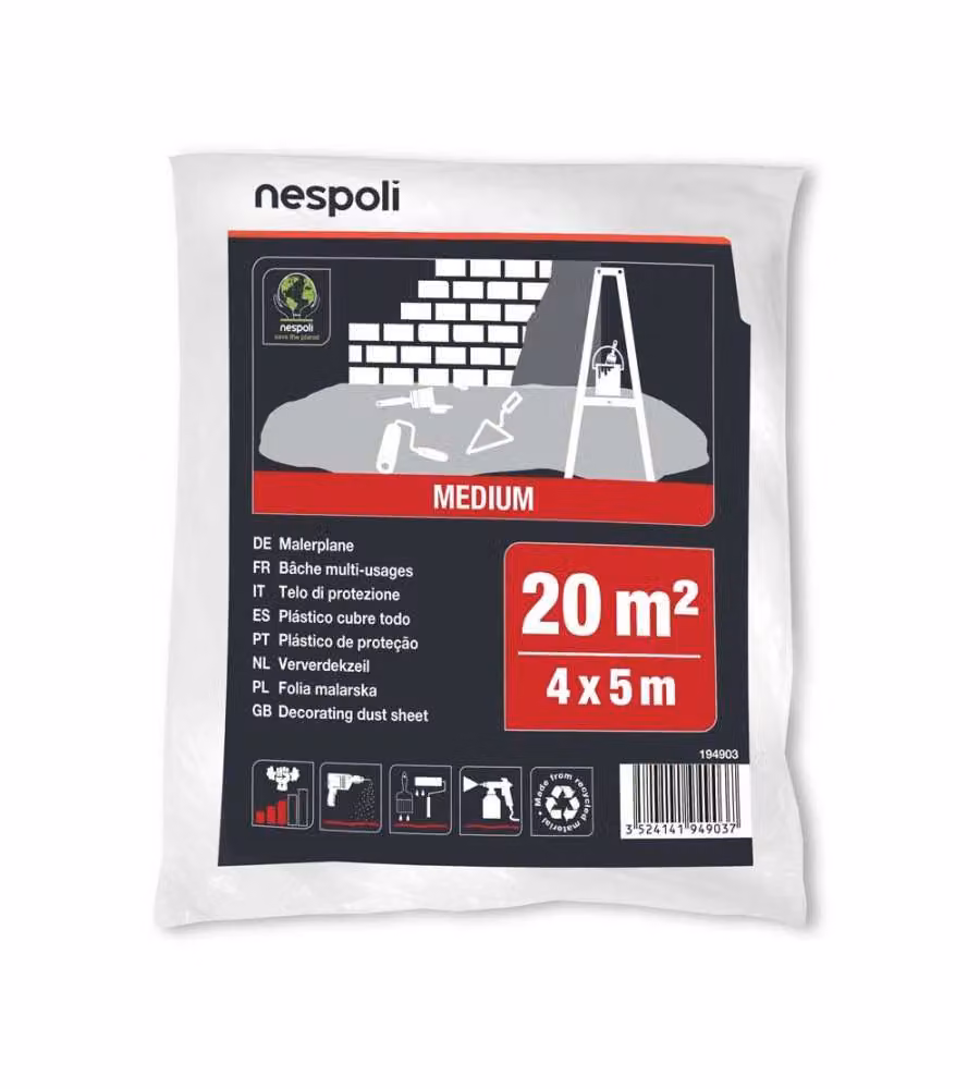 Nespoli Telo Protettivo Medium 4x5mt in Polietilene Trasparente - 20mq