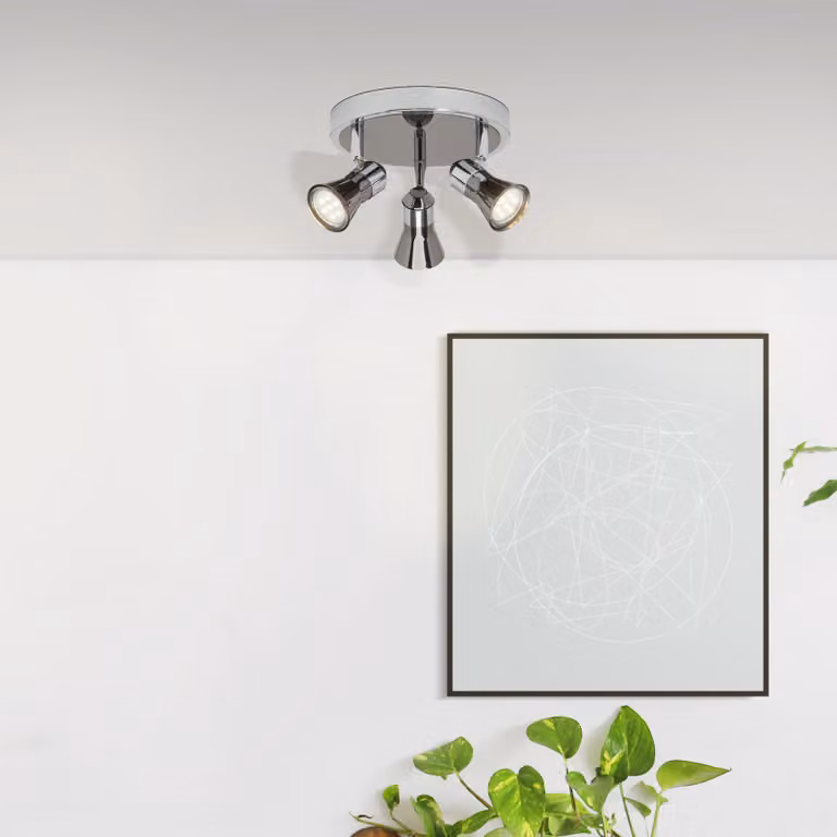 BRILLANTE Plafoniera LED Jupp | faretto senza tempo | 3 fiamme | metallo | cromo/nero | teste orientabili | 3x GU10 max. 7 W