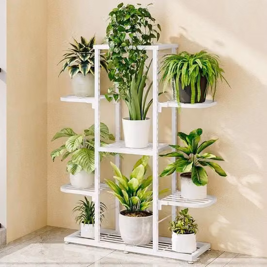 Standarizzazione per fiori a 5 livelli in metallo per interni ed esterni - supporto per fiori multi-strato per decorazione di giardino e balcone in bianco