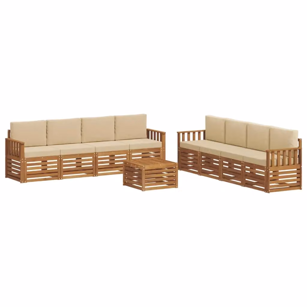 Set di divani da esterno a forma di U vidaXL in legno di acacia con tavolino da caffè e cuscini, Beige – 2
