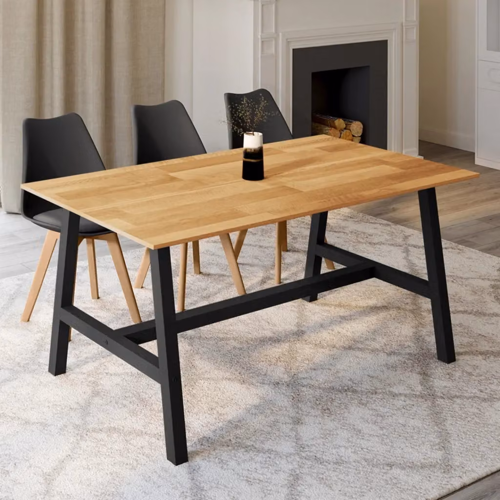 Tavolo da pranzo rettangolare estensibile IDMarket MADELEINE per 6 persone in legno e metallo, nero e marrone – 2