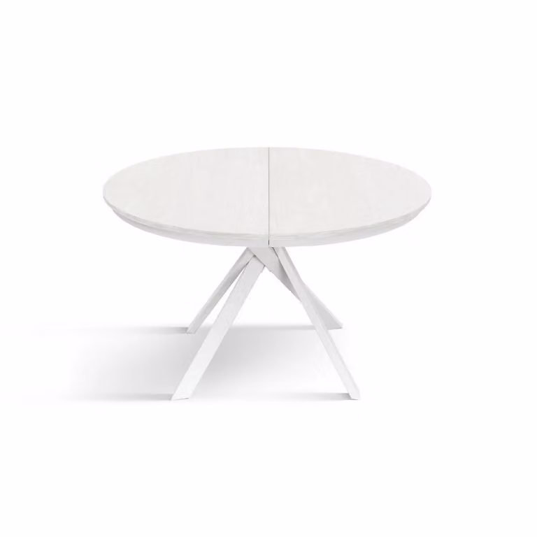 Tavolo rotondo PANTELLERIA in legno effetto bianco frassinato con gambe incrociate in metallo bianco, allungabile ⌀120 cm – 170 cm