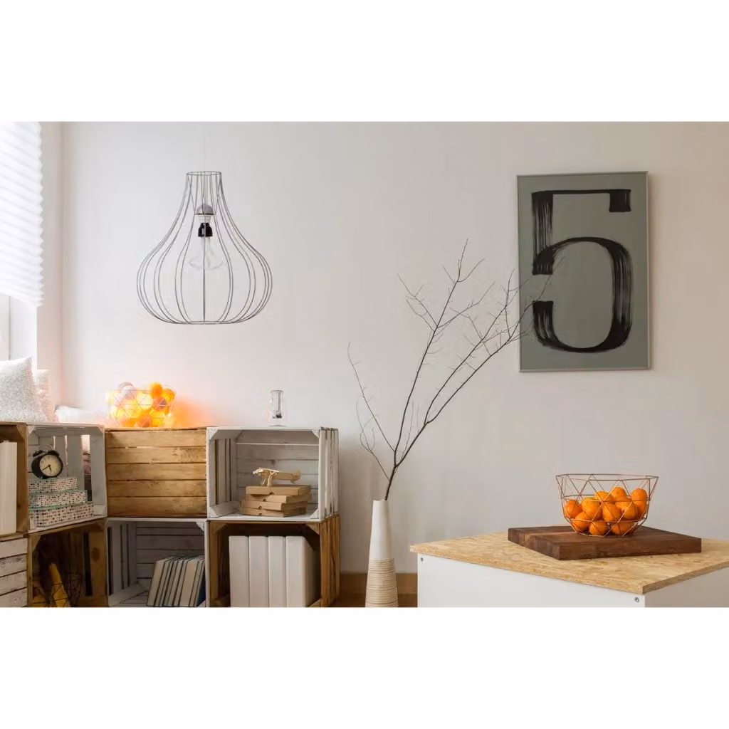 Lampadario a Sospensione Industrial Kendra Home in Metallo Argento e Bianco – 2