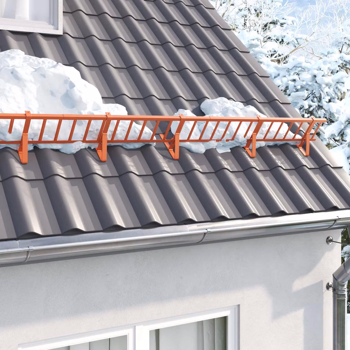 vidaXL Supporto per guardia della neve in acciaio inossidabile, Rosso/Arancione, L: 29,5 cm, P: 3 cm, H: 34,5 cm