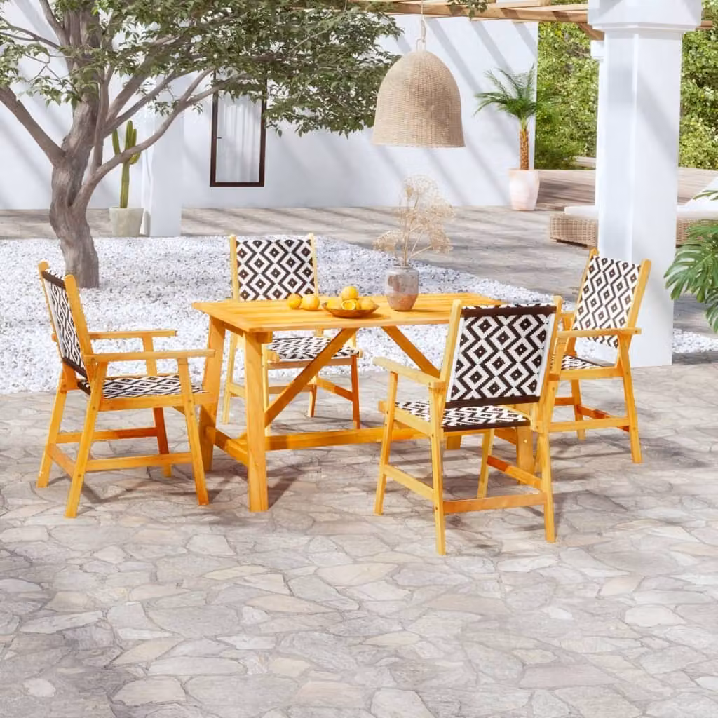 The Living Store Set da pranzo da giardino 5 pz. Set da pranzo da giardino in legno massiccio di acacia