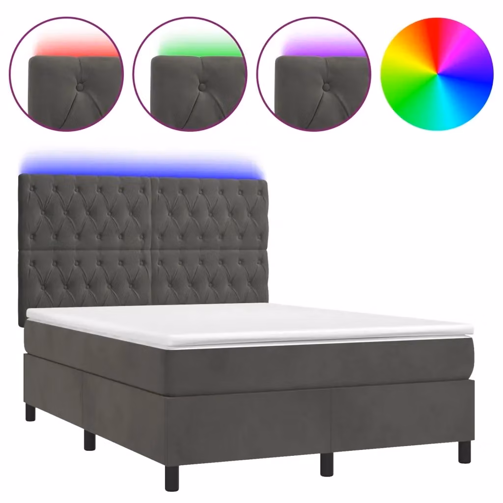 vidaXL Letto Ibrido con Materasso e Illuminazione LED, Grigio e Bianco, L/P/H: 140 x 200 x 76,7 cm – 2