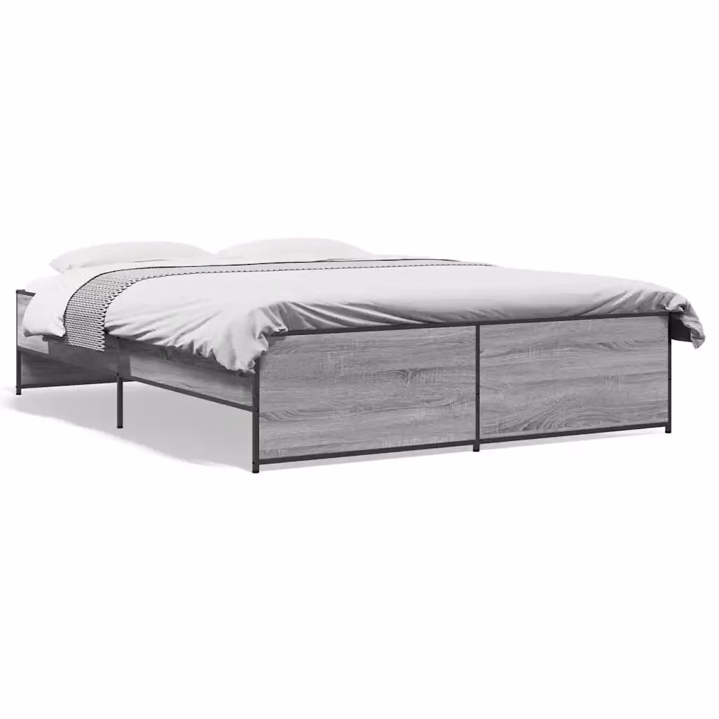 Letto matrimoniale moderno vidaXL in legno e metallo grigio L: 160 cm, P: 200 cm, H: 40,5 cm – 2