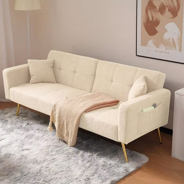 Divano letto 2 posti - Xylo - Beige - Cuscini e tasche laterali