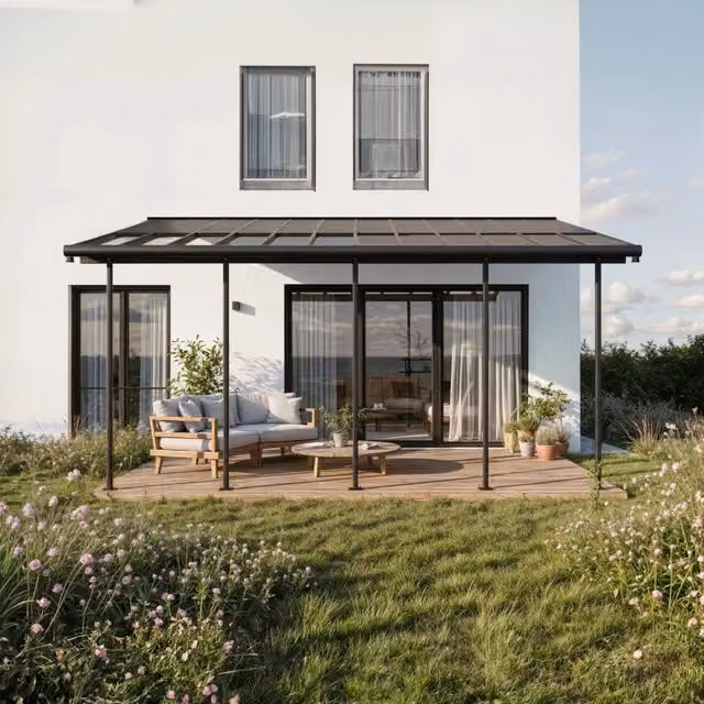 Pergola addossata Palram Canopia Sierra Cabrio in alluminio e policarbonato, grigio, L: 740 cm x P: 300 cm