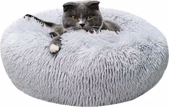 Letto per cani e gatti 40 cm rotondo in peluche morbido antiscivolo lavabile (S ~ grigio chiaro)