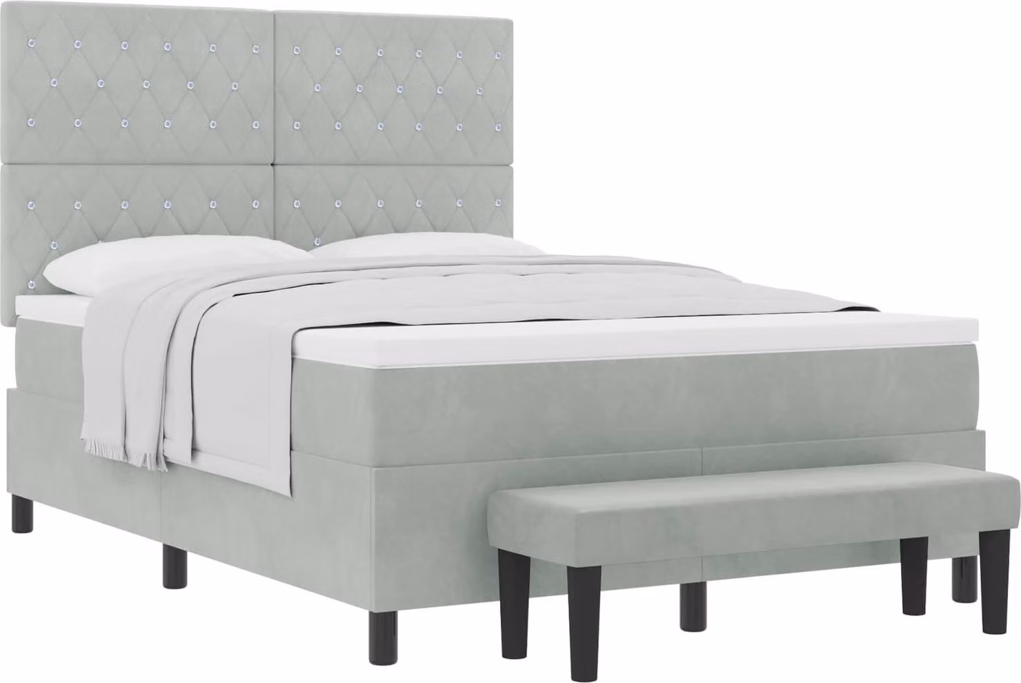 Letto a molle con testiera Grigio chiaro 190 x 140 cm Velluto