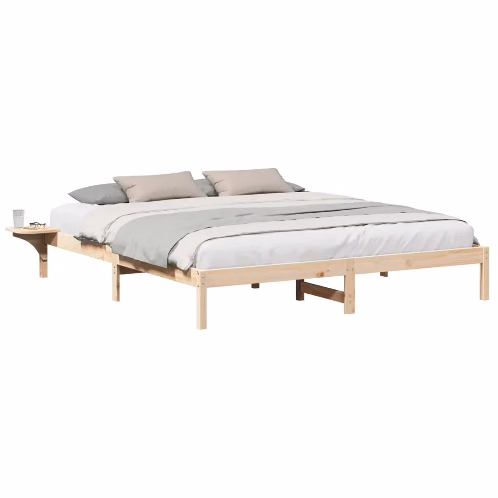 Struttura letto con giroletto in pino massello naturale, colore beige e marrone, L/P: 200 x 200 cm – 2