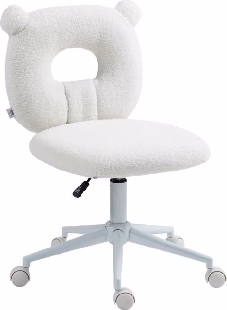 Sedia da ufficio e scrivania in tessuto teddy bianco, regolabile in altezza, ergonomica per studio e casa, 50 cm x 56 cm x 90 cm