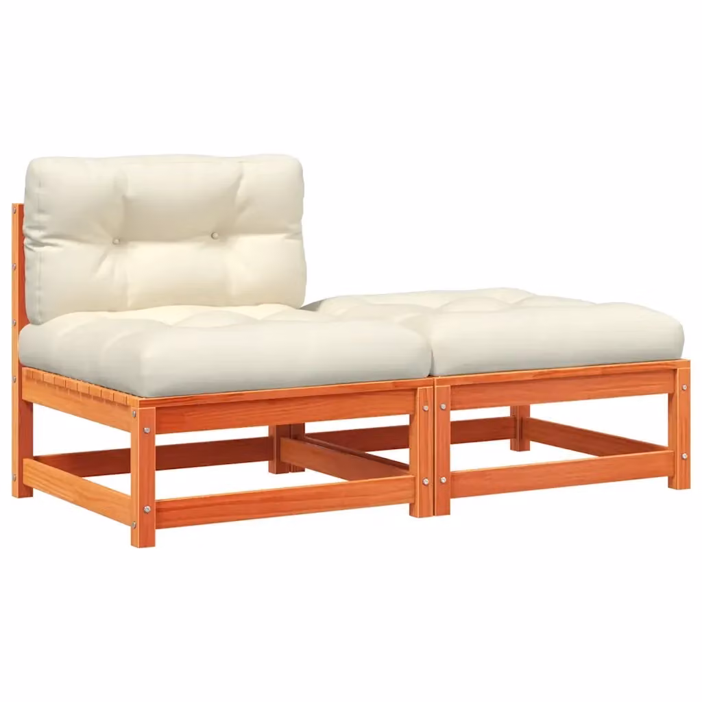 Divano da giardino vidaXL in legno di pino trattato con cuscini e poggiapiedi coordinato, colore marrone e beige – 2