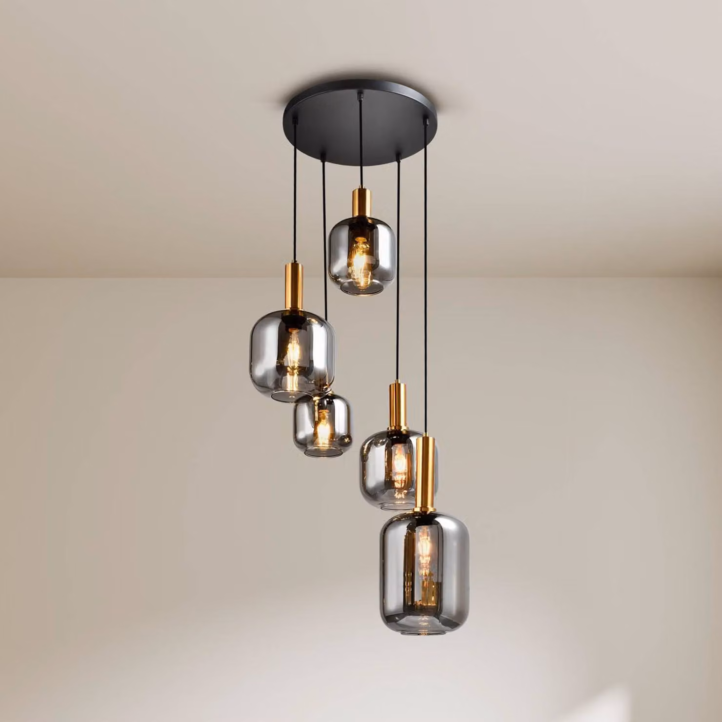 Näve Lampada a sospensione in vetro Fumo, dimmerabile, Alluminio / Grigio / Zincato, Soggiorno / Sala da pranzo, Vetro, Moderno, Lampada a sospensione