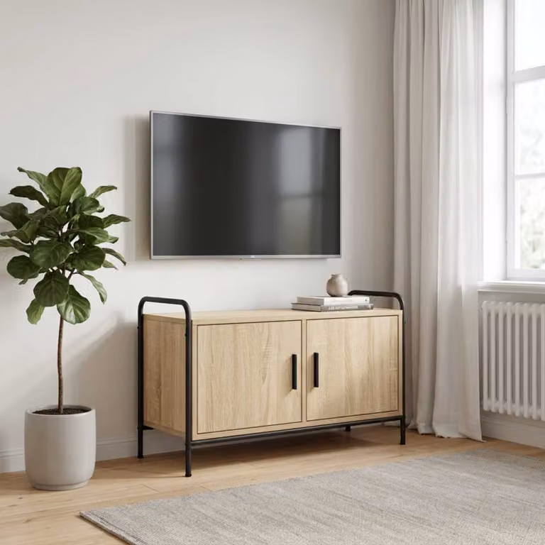 Mobile TV vidaXL in legno ingegnerizzato e metallo, Rovere Sonoma, L 79,5 cm x P 33 cm x H 50 cm