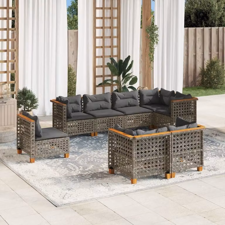 vidaXL Set Divano da Giardino a L 8 pz in Polyrattan Grigio con Cuscini Imbottiti e Rivestimenti Rimovibili
