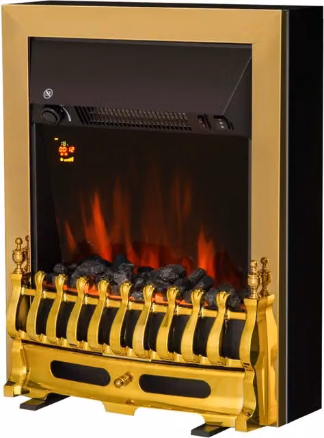 Camino Elettrico da Terra con Effetto Fiamma LED e Riscaldamento Regolabile 1000/2000 W, Colore Oro – 1