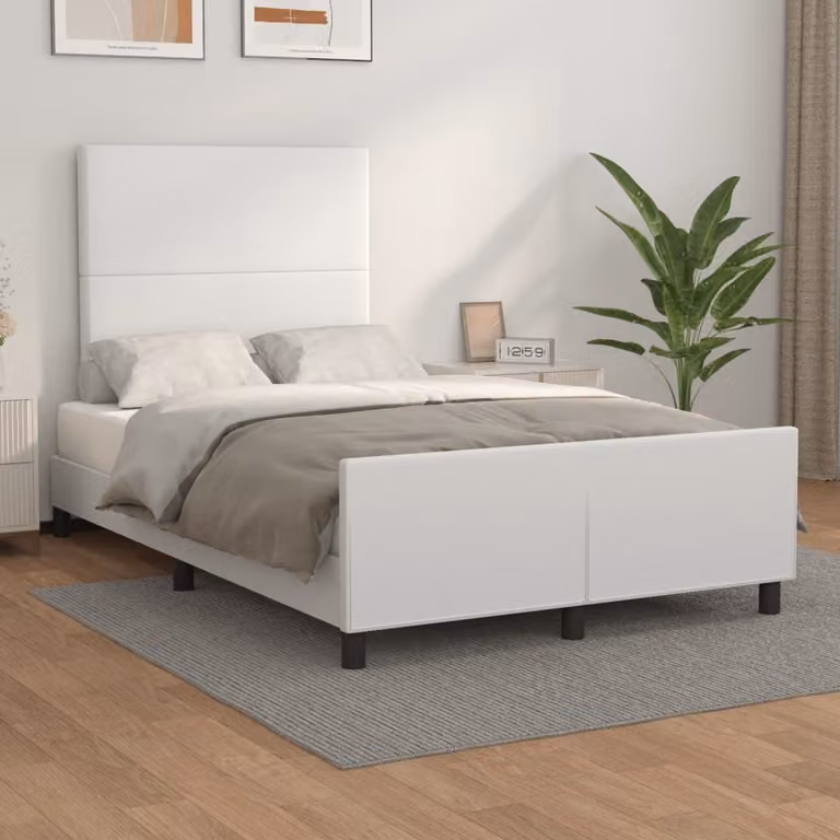The Living Store Giroletto con testiera bianco 120x200 cm in ecopelle
