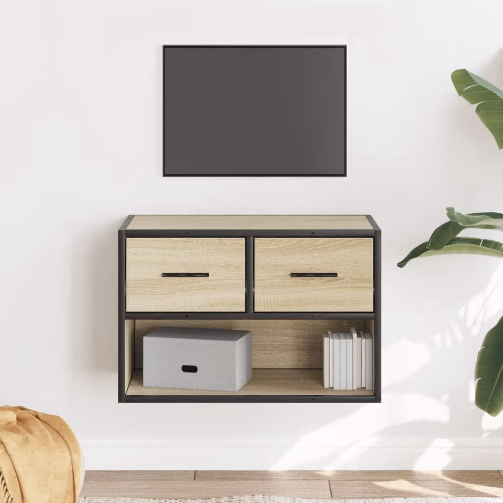 Mobile TV vidaXL in stile industriale in legno e metallo, Rovere Sonoma, L 60 cm x P 31 cm x H 39,5 cm