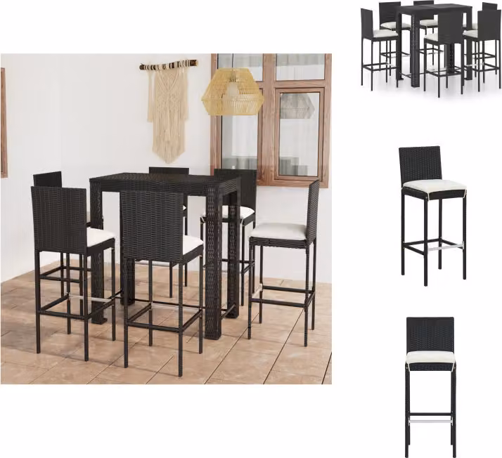 vidaXL set bar da giardino 7 pezzi con cuscini in poly rattan nero - Set di mobili da giardino