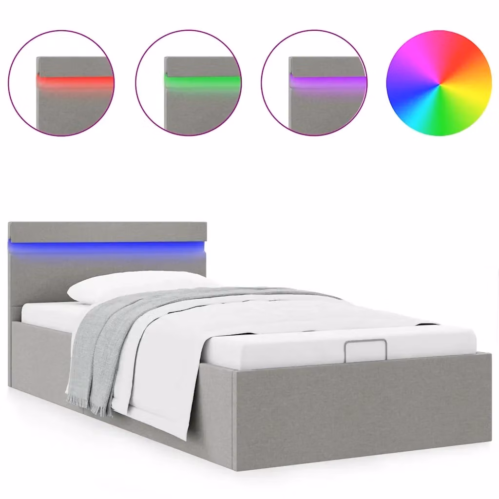 vidaXL Giroletto con Contenitore e LED Grigio Chiaro in Tessuto con Porta USB L/P/H: 100 x 200 cm – 2
